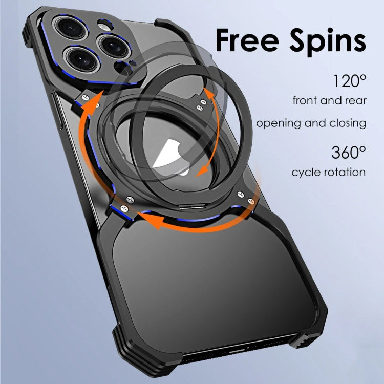 For iPhone 15 Pro Mechanical Arm Borderless MagSafe Holder Metal Phone Case(Black Purple) - HoMEdemic™ 