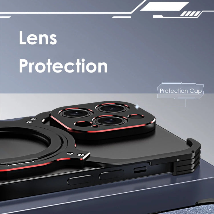 For iPhone 15 Pro Mechanical Arm Borderless MagSafe Holder Metal Phone Case(Black Red) - HoMEdemic™ 