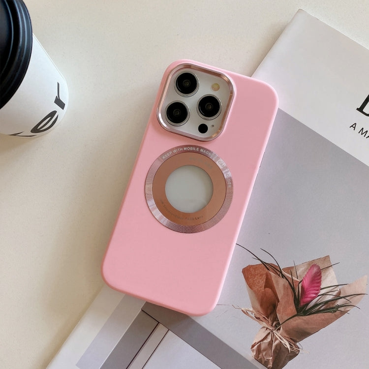 For iPhone 15 Pro Metal Frame Silicone Magnetic Phone Case(Pink) - HoMEdemic™ 