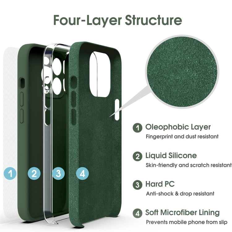 For iPhone 15 Pro Microfiber Liquid Silicone Shockproof Phone Case(Dark Green) - HoMEdemic™ 