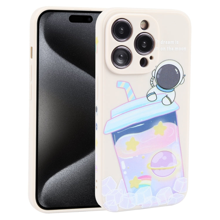 For iPhone 15 Pro Milk Tea Astronaut Pattern Liquid Silicone Phone Case(Ivory White) - HoMEdemic™ 