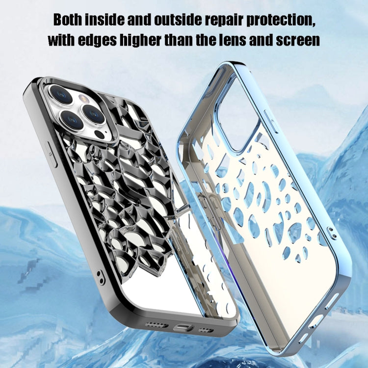 For iPhone 15 Pro Mirror Style Hollow Heat Dissipation Electroplated  TPU Phone Case(Blue) - HoMEdemic™ 