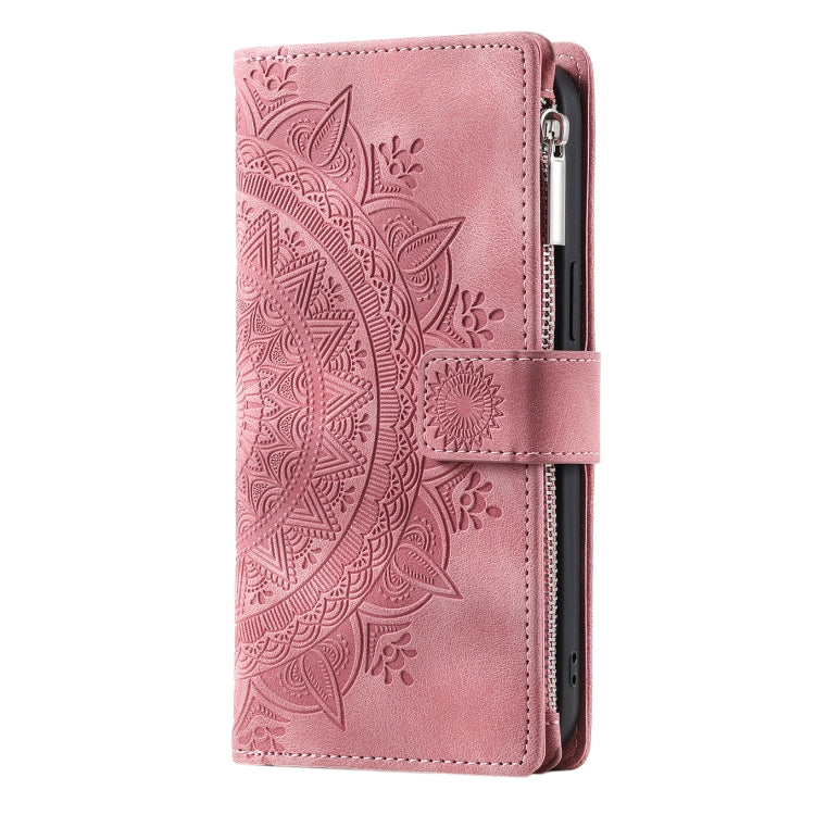 For iPhone 15 Pro Multi-Card Totem Zipper Leather Phone Case(Pink) - HoMEdemic™ 