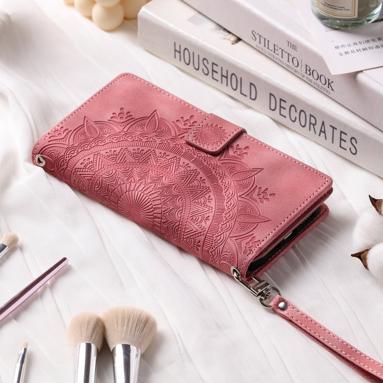 For iPhone 15 Pro Multi-Card Totem Zipper Leather Phone Case(Pink) - HoMEdemic™ 