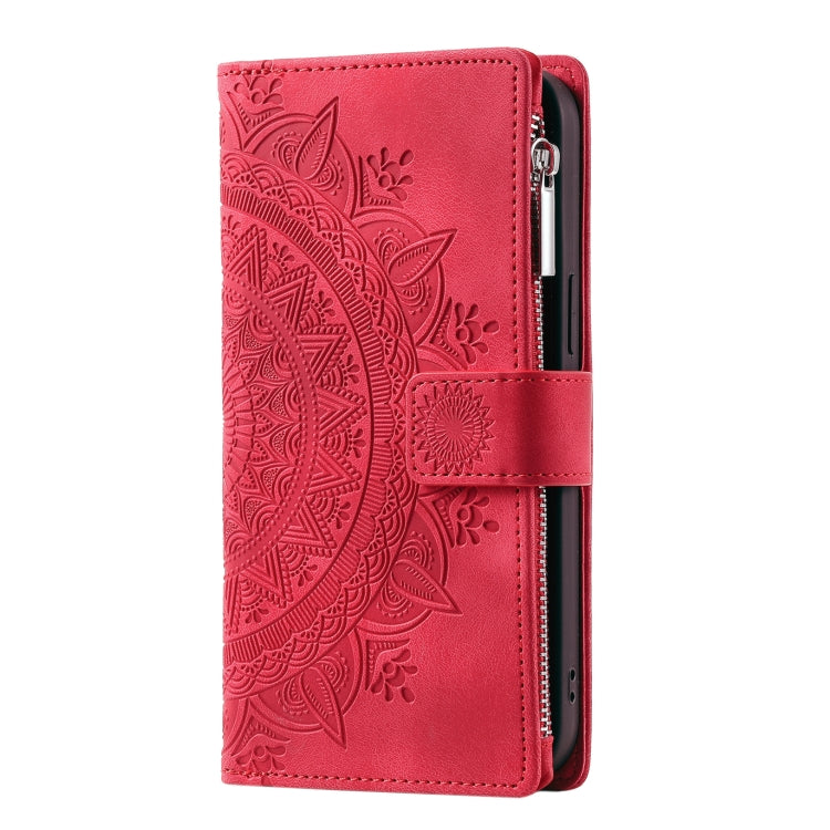For iPhone 15 Pro Multi-Card Totem Zipper Leather Phone Case(Red) - HoMEdemic™ 