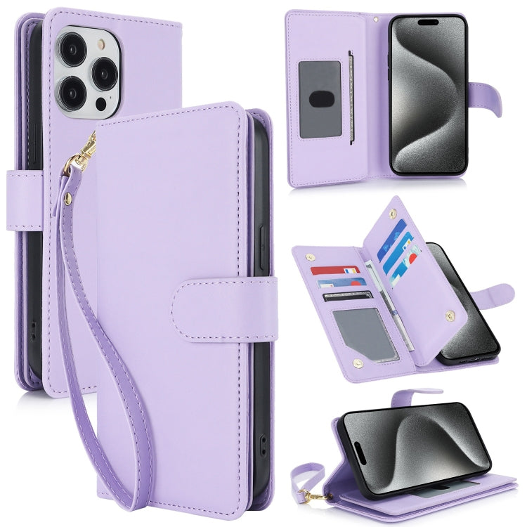For iPhone 15 Pro Multi-Card Wallet RFID Leather Phone Case(Light Purple) - HoMEdemic™ 