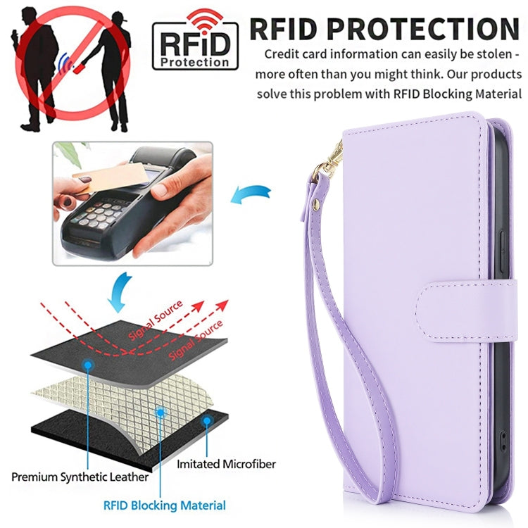 For iPhone 15 Pro Multi-Card Wallet RFID Leather Phone Case(Light Purple) - HoMEdemic™ 