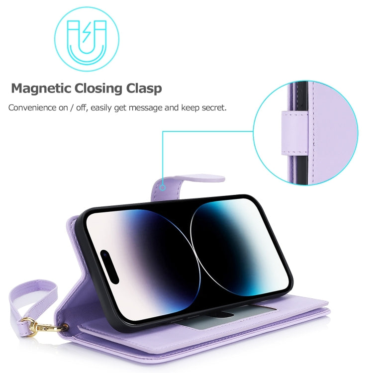 For iPhone 15 Pro Multi-Card Wallet RFID Leather Phone Case(Light Purple) - HoMEdemic™ 