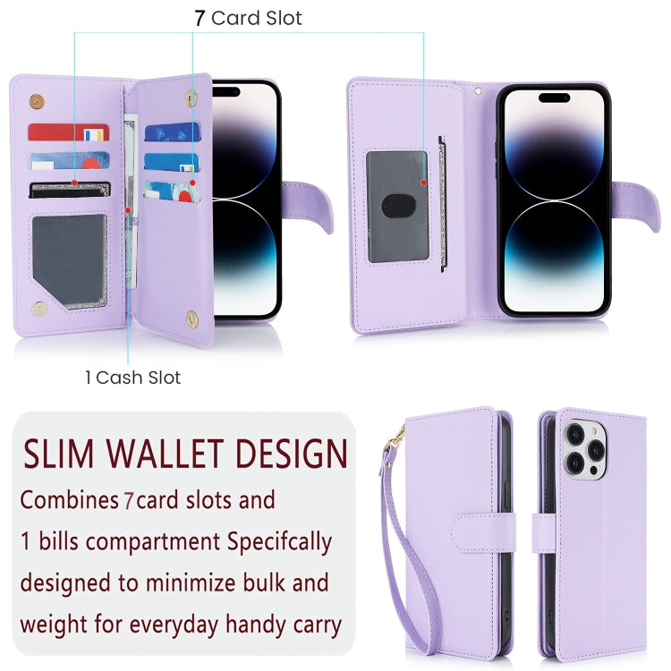 For iPhone 15 Pro Multi-Card Wallet RFID Leather Phone Case(Light Purple) - HoMEdemic™ 