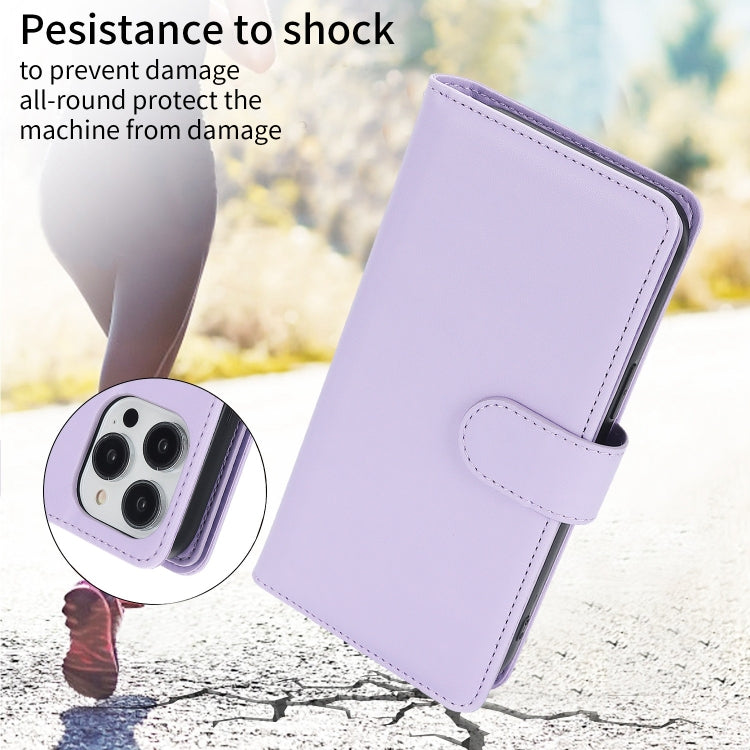 For iPhone 15 Pro Multi-Card Wallet RFID Leather Phone Case(Light Purple) - HoMEdemic™ 