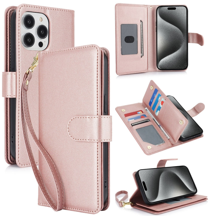 For iPhone 15 Pro Multi-Card Wallet RFID Leather Phone Case(Rose Gold) - HoMEdemic™ 