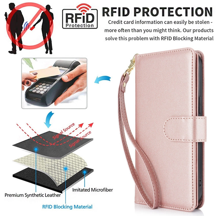 For iPhone 15 Pro Multi-Card Wallet RFID Leather Phone Case(Rose Gold) - HoMEdemic™ 