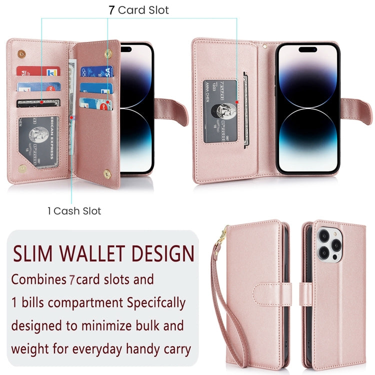 For iPhone 15 Pro Multi-Card Wallet RFID Leather Phone Case(Rose Gold) - HoMEdemic™ 