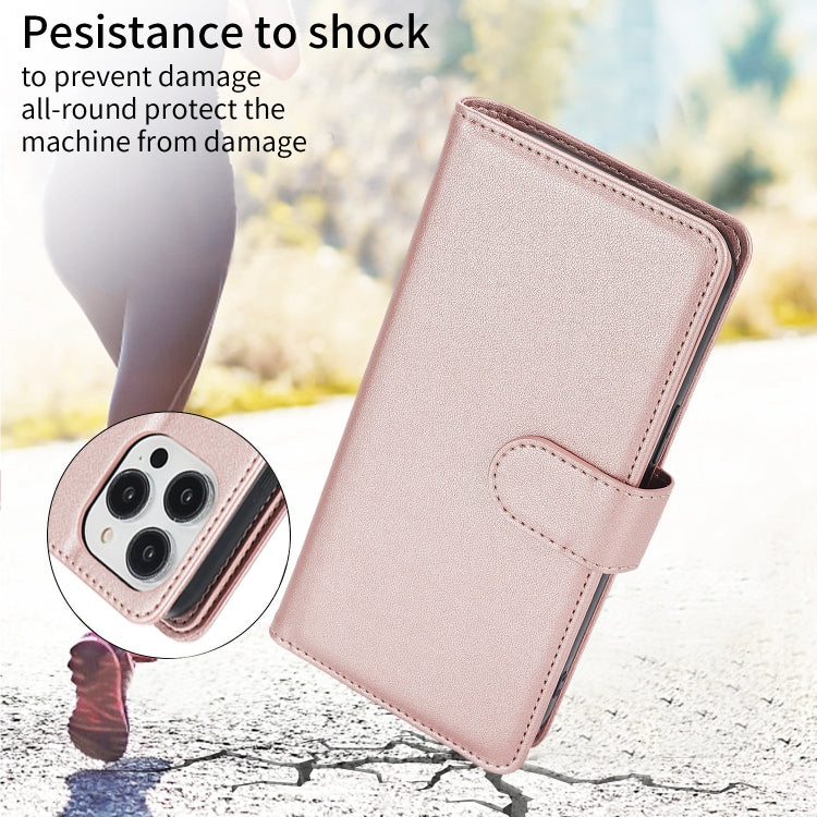 For iPhone 15 Pro Multi-Card Wallet RFID Leather Phone Case(Rose Gold) - HoMEdemic™ 