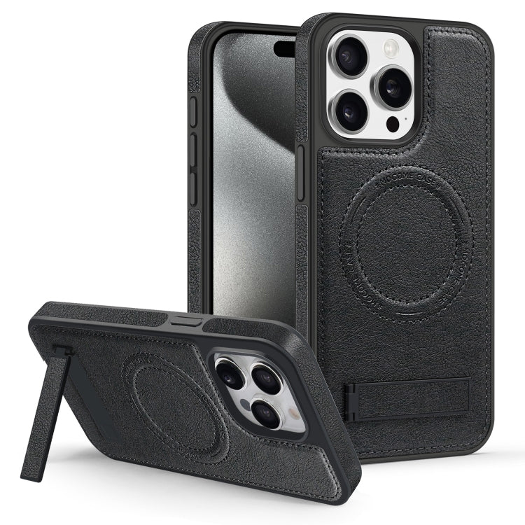 For iPhone 15 Pro Multi-function Holder MagSafe PU Phone Case(Black) - HoMEdemic™ 