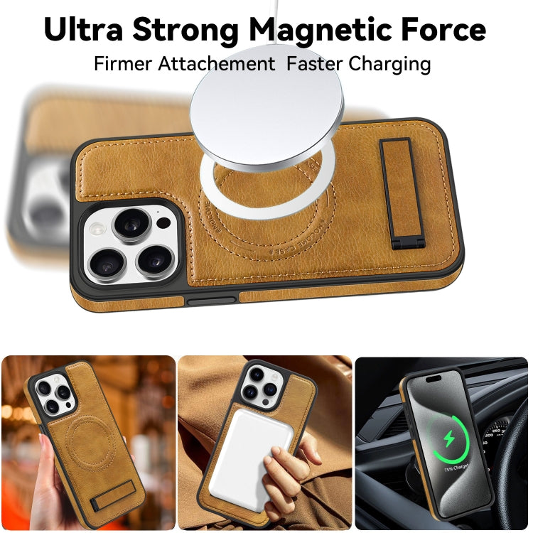 For iPhone 15 Pro Multi-function Holder MagSafe PU Phone Case(Brown) - HoMEdemic™ 