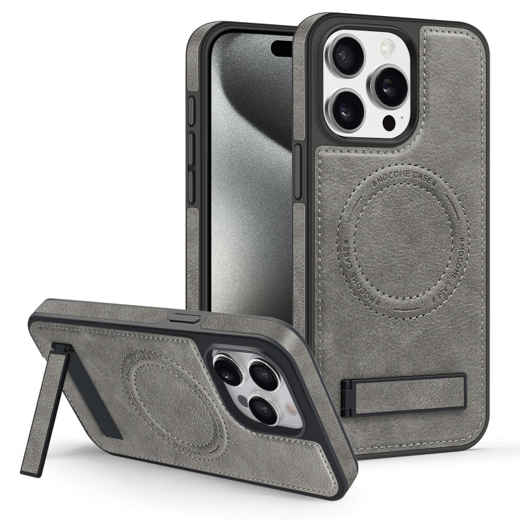 For iPhone 15 Pro Multi-function Holder MagSafe PU Phone Case(Gray) - HoMEdemic™ 