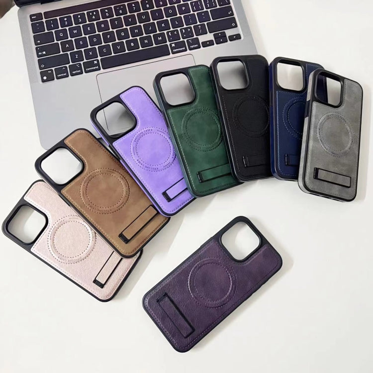 For iPhone 15 Pro Multi-function Holder MagSafe PU Phone Case(Mulberry) - HoMEdemic™ 