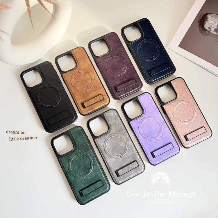 For iPhone 15 Pro Multi-function Holder MagSafe PU Phone Case(Mulberry) - HoMEdemic™ 