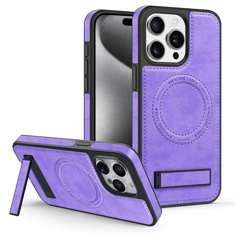For iPhone 15 Pro Multi-function Holder MagSafe PU Phone Case(Purple) - HoMEdemic™ 
