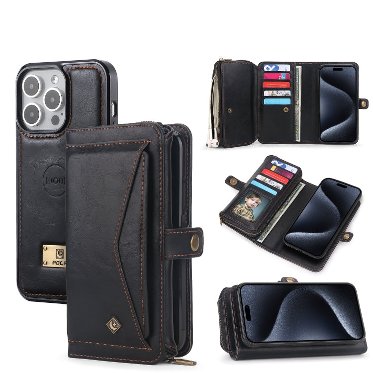 For iPhone 15 Pro Multi-functional Zipper Wallet Leather Phone Case(Black) - HoMEdemic™ 