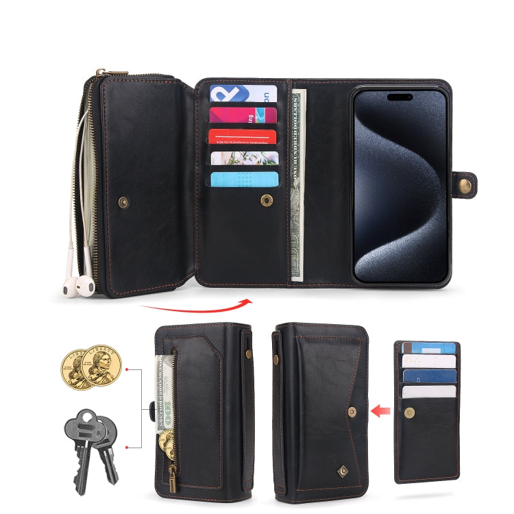 For iPhone 15 Pro Multi-functional Zipper Wallet Leather Phone Case(Black) - HoMEdemic™ 