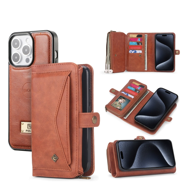 For iPhone 15 Pro Multi-functional Zipper Wallet Leather Phone Case(Brown) - HoMEdemic™ 