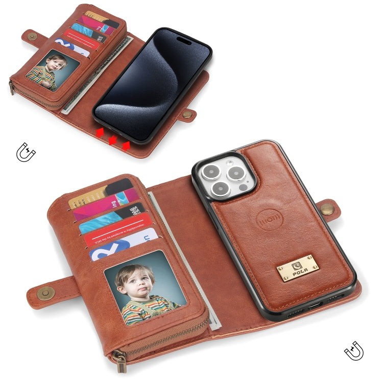 For iPhone 15 Pro Multi-functional Zipper Wallet Leather Phone Case(Brown) - HoMEdemic™ 