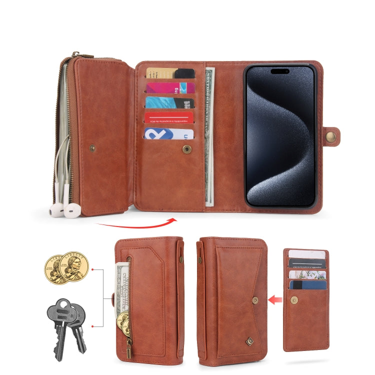 For iPhone 15 Pro Multi-functional Zipper Wallet Leather Phone Case(Brown) - HoMEdemic™ 