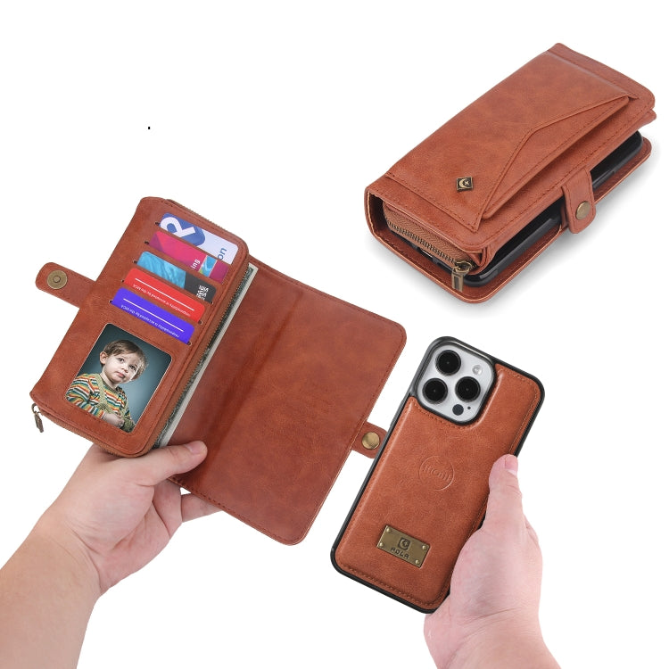 For iPhone 15 Pro Multi-functional Zipper Wallet Leather Phone Case(Brown) - HoMEdemic™ 