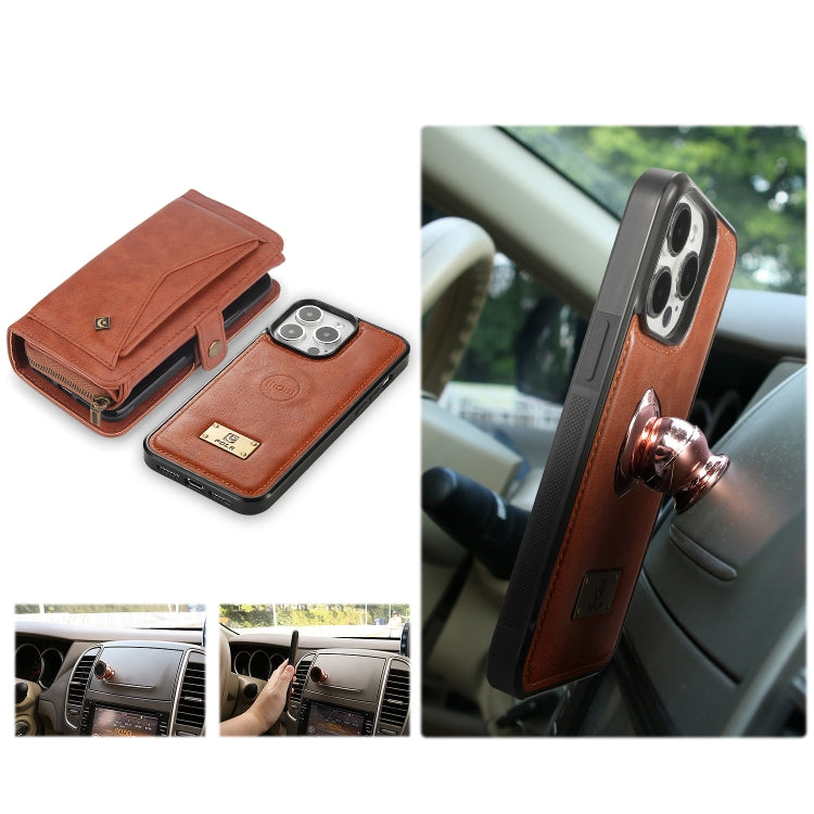 For iPhone 15 Pro Multi-functional Zipper Wallet Leather Phone Case(Brown) - HoMEdemic™ 