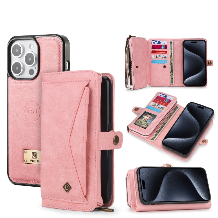 For iPhone 15 Pro Multi-functional Zipper Wallet Leather Phone Case(Pink) - HoMEdemic™ 