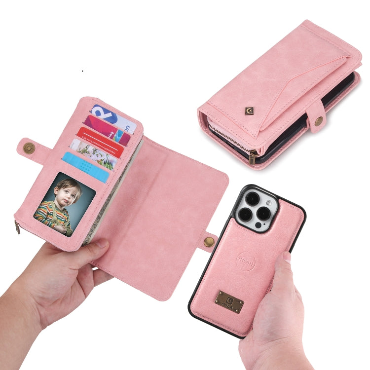 For iPhone 15 Pro Multi-functional Zipper Wallet Leather Phone Case(Pink) - HoMEdemic™ 