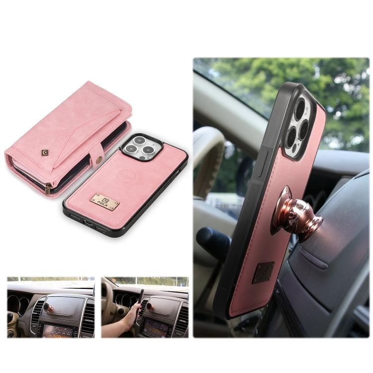 For iPhone 15 Pro Multi-functional Zipper Wallet Leather Phone Case(Pink) - HoMEdemic™ 