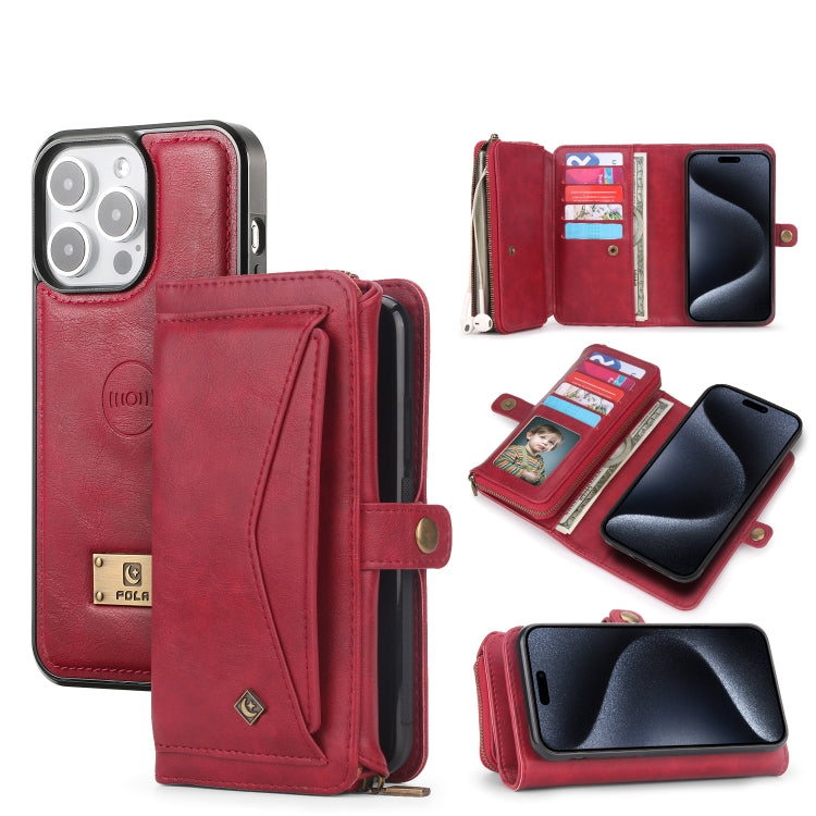 For iPhone 15 Pro Multi-functional Zipper Wallet Leather Phone Case(Red) - HoMEdemic™ 