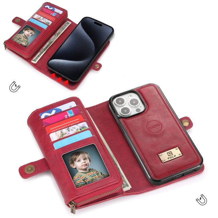 For iPhone 15 Pro Multi-functional Zipper Wallet Leather Phone Case(Red) - HoMEdemic™ 