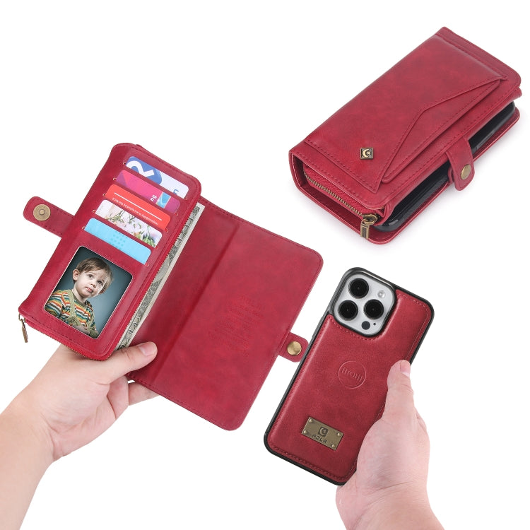 For iPhone 15 Pro Multi-functional Zipper Wallet Leather Phone Case(Red) - HoMEdemic™ 