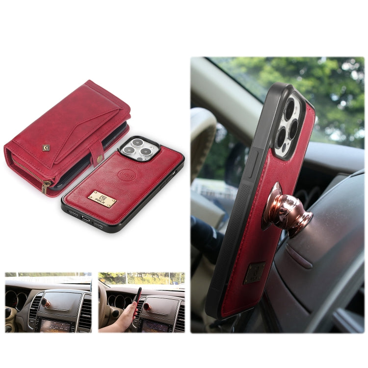 For iPhone 15 Pro Multi-functional Zipper Wallet Leather Phone Case(Red) - HoMEdemic™ 