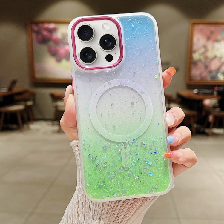 For iPhone 15 Pro Multicolor Gradient Glitter Sequin MagSafe TPU Phone Case(Blue+Vert Anis) - HoMEdemic™ 