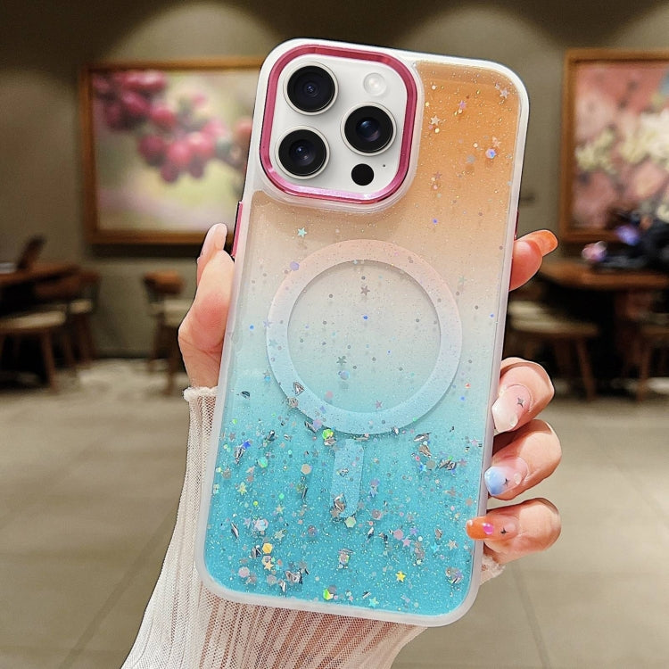 For iPhone 15 Pro Multicolor Gradient Glitter Sequin MagSafe TPU Phone Case(Orange+Green) - HoMEdemic™ 