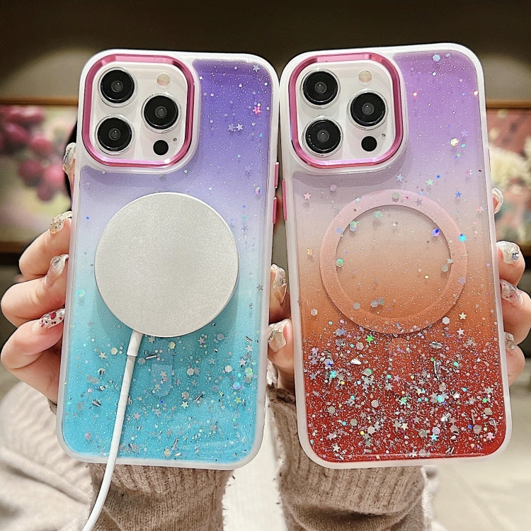For iPhone 15 Pro Multicolor Gradient Glitter Sequin MagSafe TPU Phone Case(Orange+Green) - HoMEdemic™ 