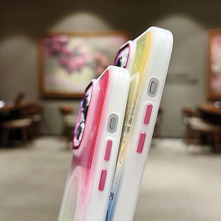 For iPhone 15 Pro Multicolor Gradient Glitter Sequin MagSafe TPU Phone Case(Orange+Green) - HoMEdemic™ 
