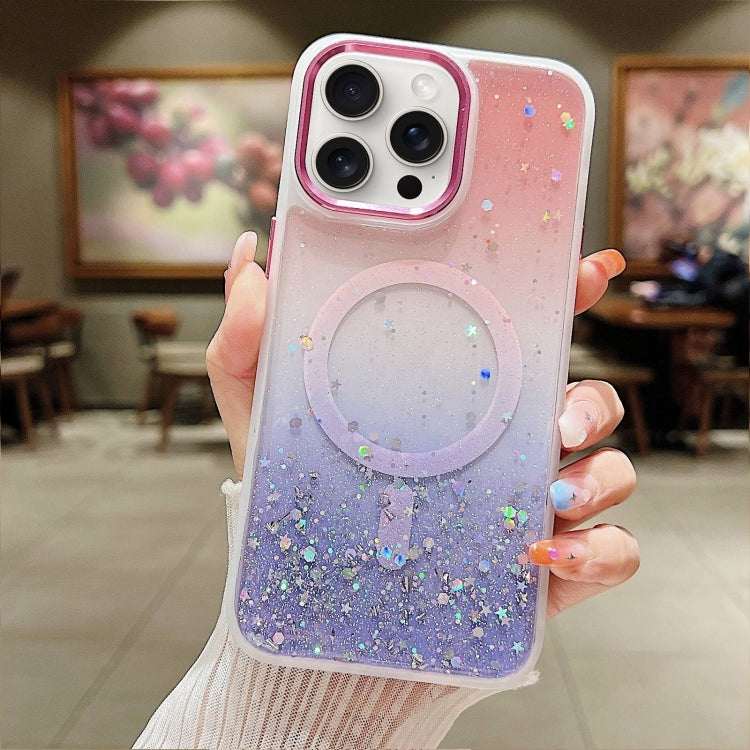For iPhone 15 Pro Multicolor Gradient Glitter Sequin MagSafe TPU Phone Case(Pink+Purple) - HoMEdemic™ 