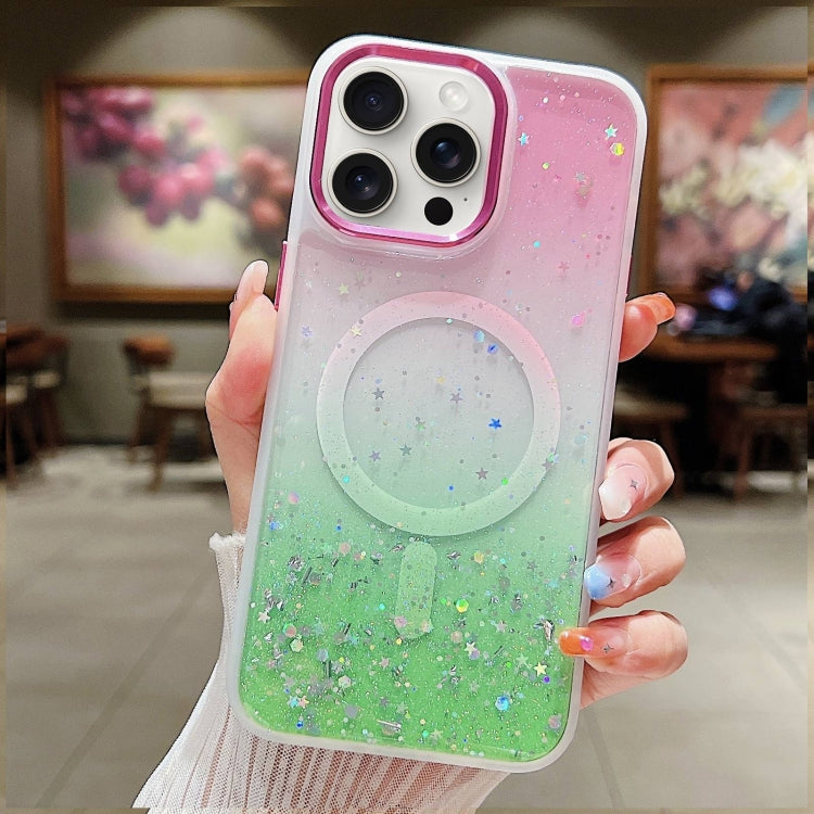 For iPhone 15 Pro Multicolor Gradient Glitter Sequin MagSafe TPU Phone Case(Pink+Vert Anis) - HoMEdemic™ 