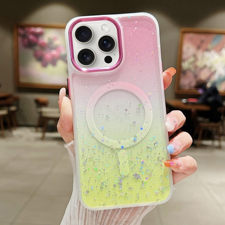 For iPhone 15 Pro Multicolor Gradient Glitter Sequin MagSafe TPU Phone Case(Pink+Yellow) - HoMEdemic™ 