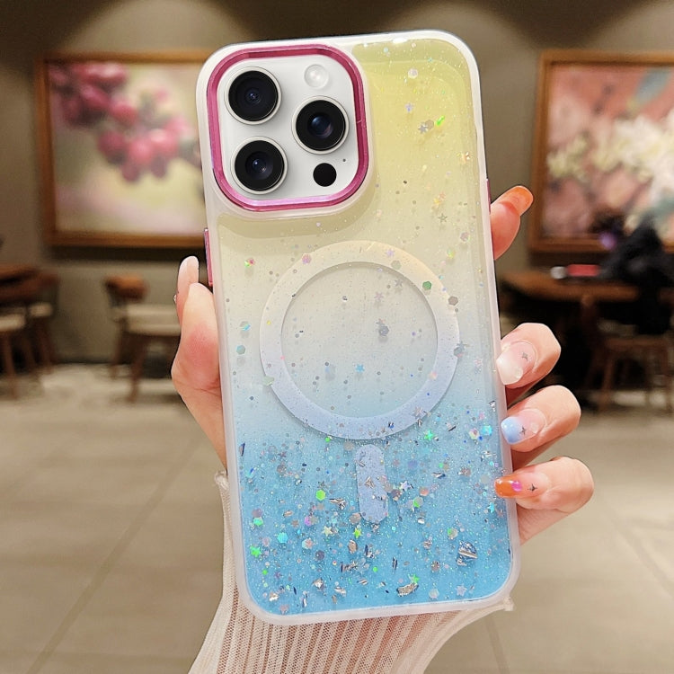 For iPhone 15 Pro Multicolor Gradient Glitter Sequin MagSafe TPU Phone Case(Yellow+Blue) - HoMEdemic™ 