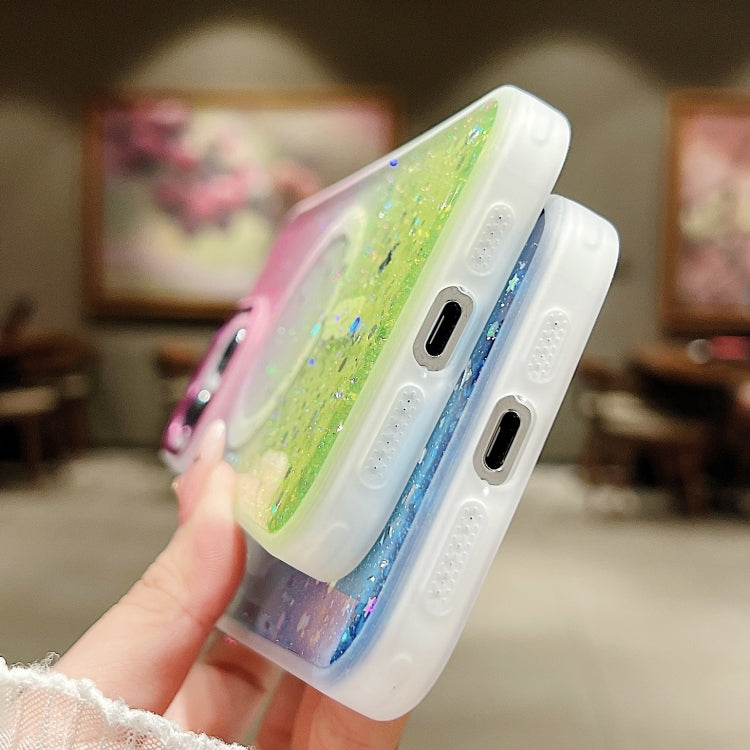 For iPhone 15 Pro Multicolor Gradient Glitter Sequin MagSafe TPU Phone Case(Yellow+Blue) - HoMEdemic™ 