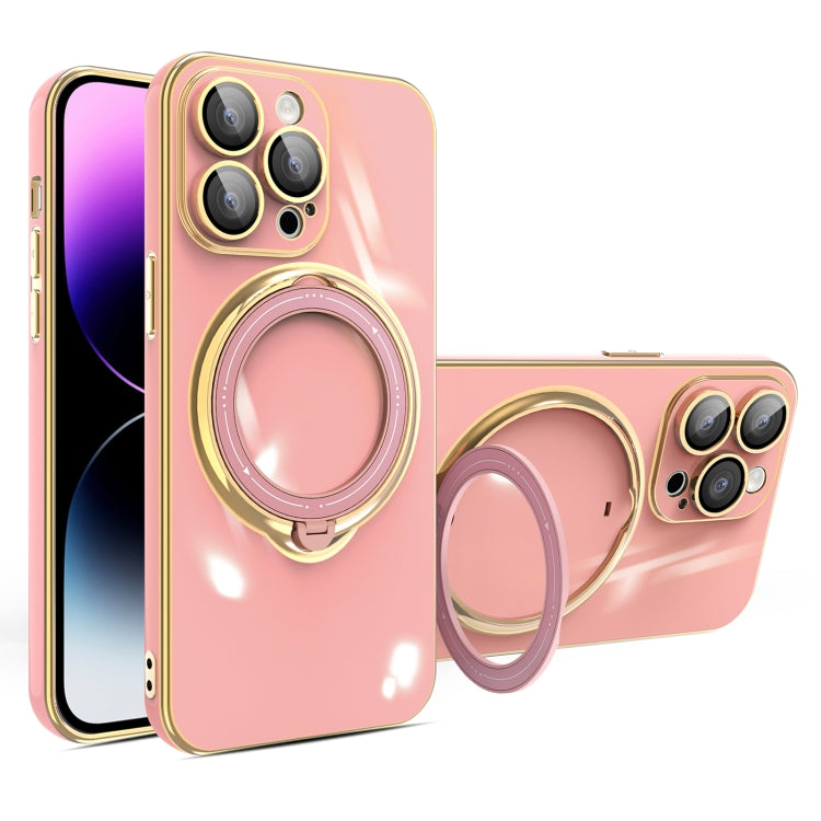 For iPhone 15 Pro Multifunction Electroplating MagSafe Holder Phone Case(Pink) - HoMEdemic™ 