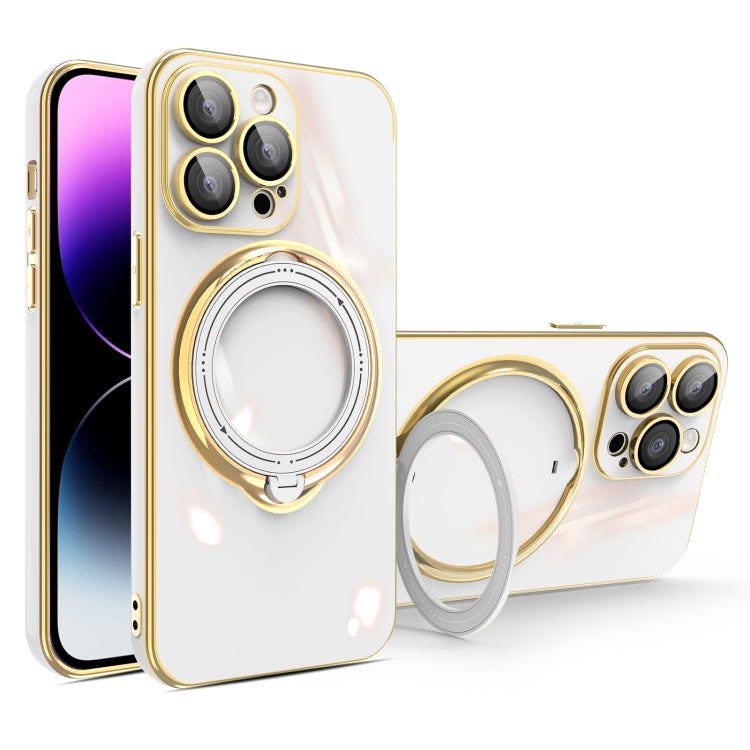 For iPhone 15 Pro Multifunction Electroplating MagSafe Holder Phone Case(White) - HoMEdemic™ 