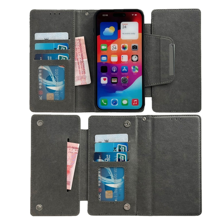For iPhone 15 Pro Multifunctional 7-Cards Wallet Leather Phone Case(Grey) - HoMEdemic™ 
